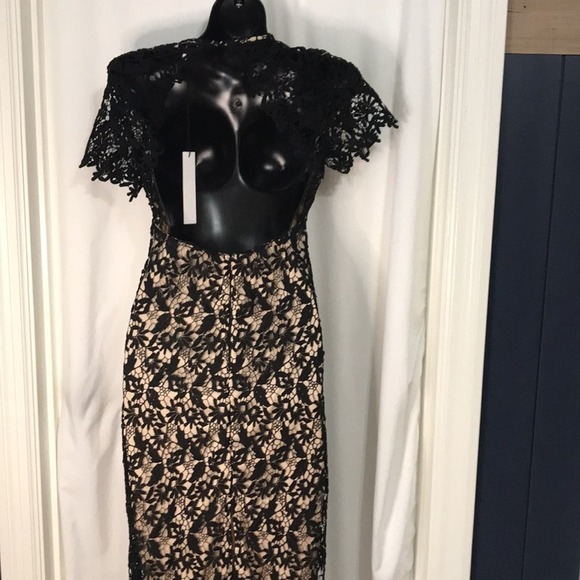 NWT NSR Nude slip with Black lace overlay Short sleeve MIDI dress size Medium - Picture 2 of 9